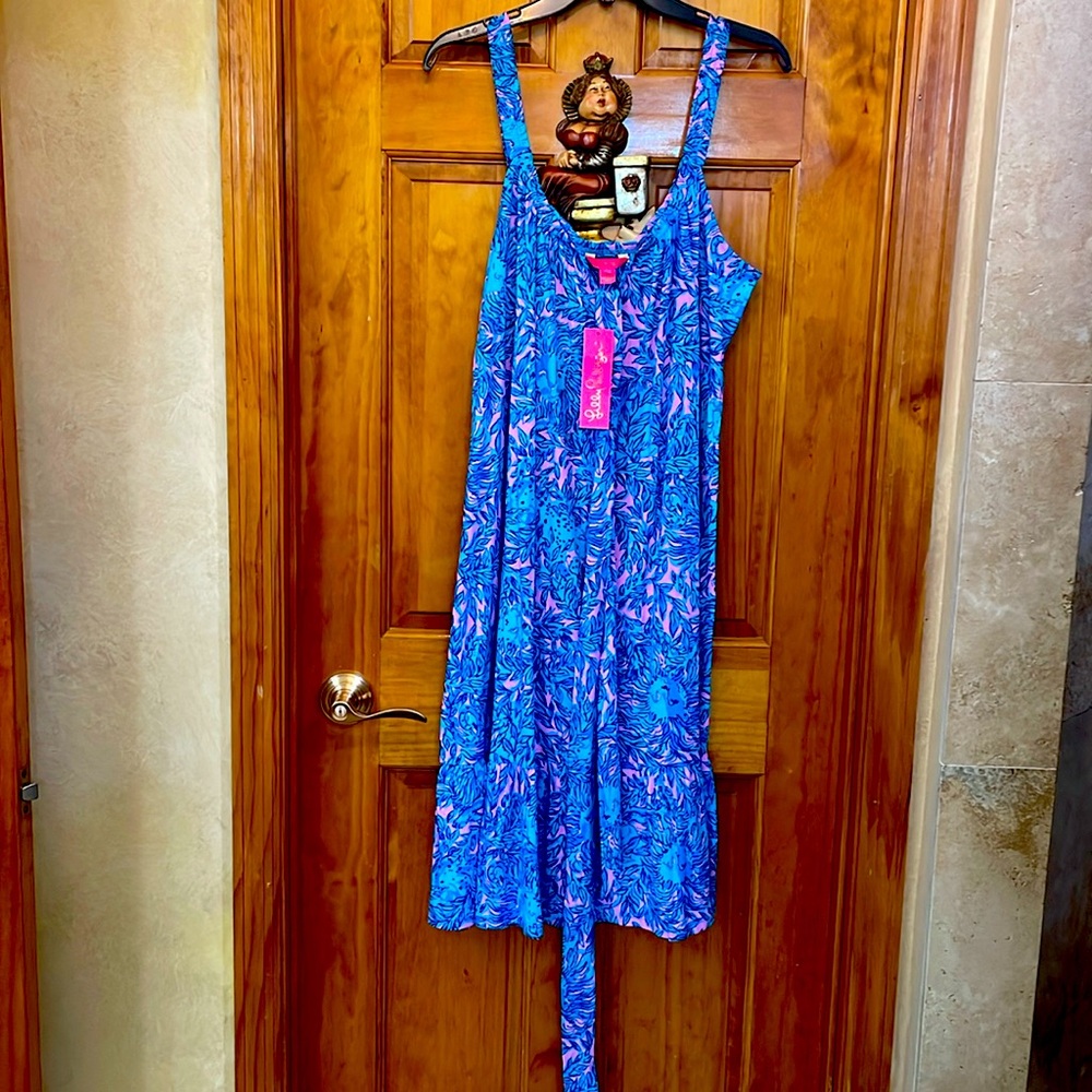 Lilly Pulitzer Blue and Pink Floral Tank Dress